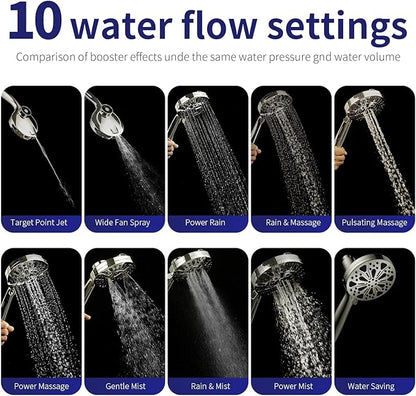 Handheld Shower Head with Filter, High Pressure 10-Spray-Mode Detachable Shower Head with 60-Inch Hose, Powerful Hand Held Shower Head for Low Water Pressure(Nickel)