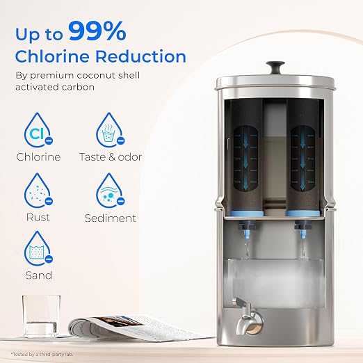 Waterdrop TK-AD Alkaline Gravity Water Filter System, Increase PH | Reduces Lead and Chlorine, with 2 Black Carbon Filters and Metal Spigot for Home, Camping, Travel, Emergencies, 2.25G