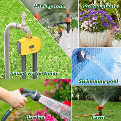 WiFi Sprinkler Timer 2 Zone, Smart Water Timer for Garden with App Remote Control for Travel, Brass Inlet Smart Irrigation System for Outdoor Hose, Patios, Lawns, Flower Bed & Yard Care