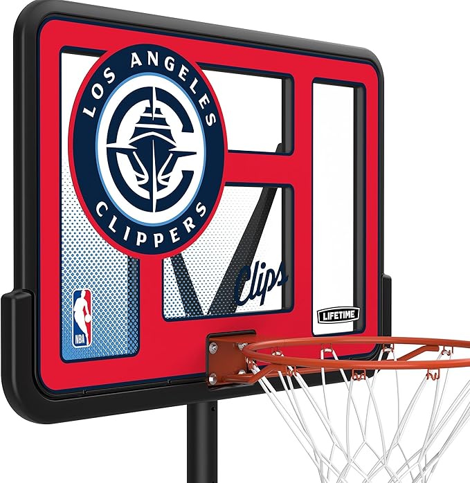 Lifetime NBA Los Angeles Clippers Portable Basketball Hoop, Adjustable Height 7.5-10 Ft, 44 Inch Shatterproof Fusion Backboard, Base with Wheels
