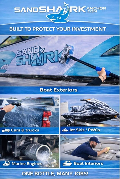 SandShark Premium 2-in-1 Salt Remover & Engine Flush Boat Cleaner – pH-Balanced Formula for Exterior Washing & Engine Flushing, Multi-Surface Marine & Powersports Cleaner, 32 oz