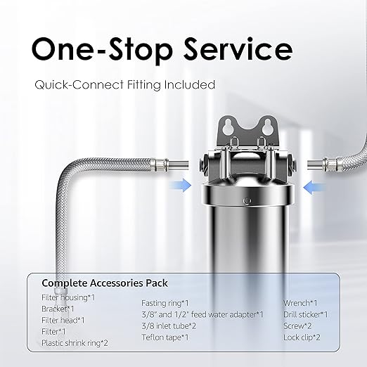 Waterdrop AMS08 Under Sink Water Filter System, 8,000 Gallons, 24-Month Long Life, Reduces Chlorine, Bad Taste & Odor, Stainless Steel Under Sink Water Filtration System