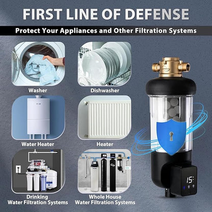 iSpring WSP100SL-ARJ, NSF Certified, Whole House Spin Down Sediment Water Filter Includes Siliphos Helps Prevent Scale and Corrosion, Clear Housing, Upgraded Jumbo Size With Touch-Screen Auto Flushing