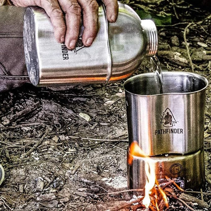 The Pathfinder School Canteen Cooking Set & Stainless Steel Nesting Cup with M34 Scout Canteen – Bushcraft Survival Gear, Camping Essentials, Hiking Water Bottle, Backpacking & Outdoor Cooking Kit
