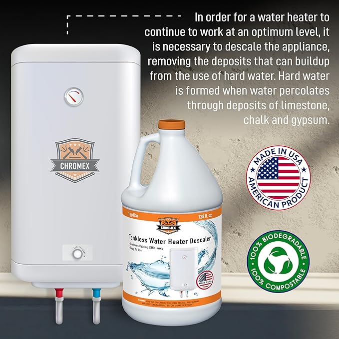Chromex Tankless Water Heater Descaling Solution | Highly Effective Descale, 1 gallon
