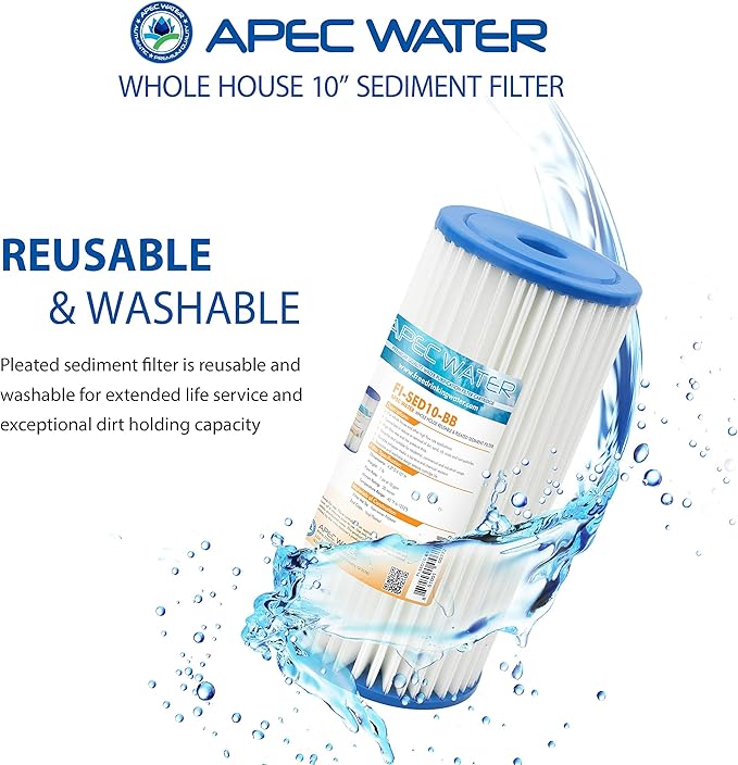APEC Water Systems FI-SED10-BB 10" Whole House Sediment Replacement Filter Reusable and Pleated