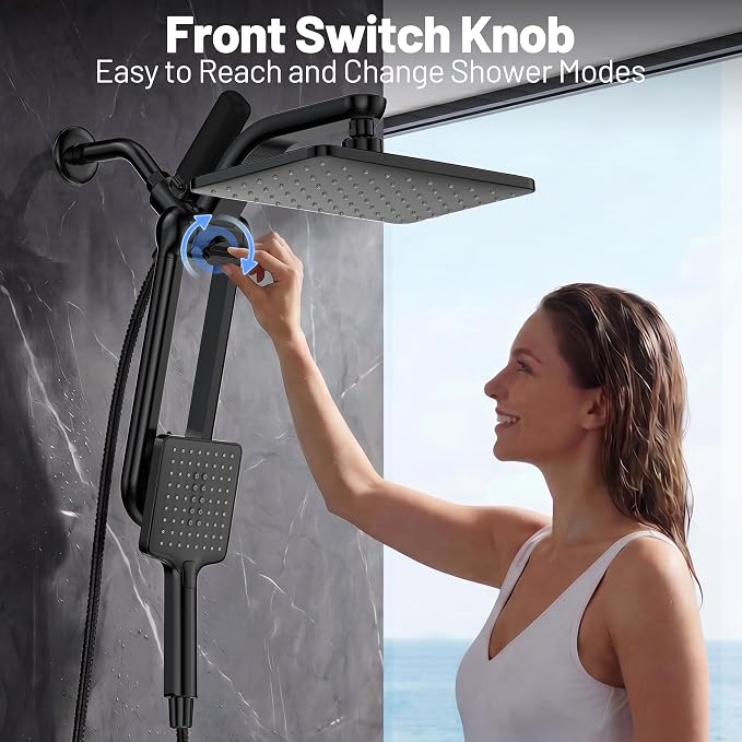 Dual Filtered Rainfall Handheld Shower Head Spray Combo, DAKINGS 7-Mode Shower Head With Handheld Spray Combination, Upgraded 11" High Flow Rain Handheld Spray Combo With Fixed Showerhead, Matte Black