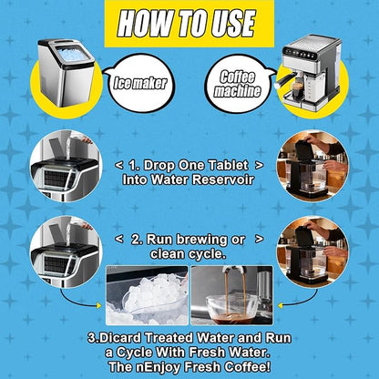 Coffee Machine Cleaner & Descaler Tablets, 2 in 1 Ice Maker Cleaner Tablets, Removes Limescale, Odor & Residue, Deep Clean for Espresso Machines, Coffee Makers & Ice Machines