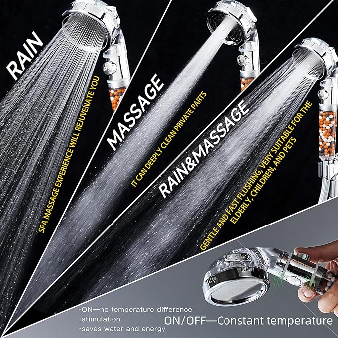 Filtered Shower Head with Handheld - High Pressure ShowerHead with Filters for Hard Water - Reduces Dry Itchy Skin, Easy Instal, 4 Modes, Water Saving, Durable, Detachable anti blocking