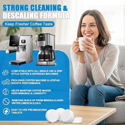 Coffee Machine Cleaner Descaler Tablets - 24 Count,Maker Cleaner for Keurig, Nespresso,Ninja, Delonghi, Miele, Coffee Maker Pot Descaling, Descale Drip Coffe and Espresso Machines