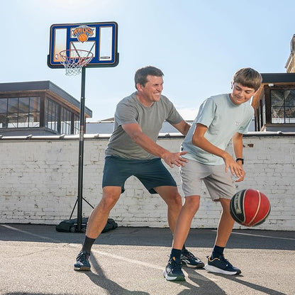 Lifetime NBA New York Knicks Portable Basketball Hoop, Adjustable Height 7.5-10 Ft, 44 Inch Shatterproof Fusion Backboard, Base with Wheels