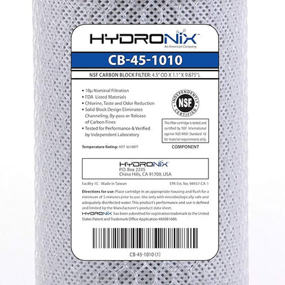 Hydronix HX-CB-45-1010/3 Whole House Commercial Nsf Coconut Activated Carbon Block Water Filter, 4.5" x 10", Micron 3 Pack, White