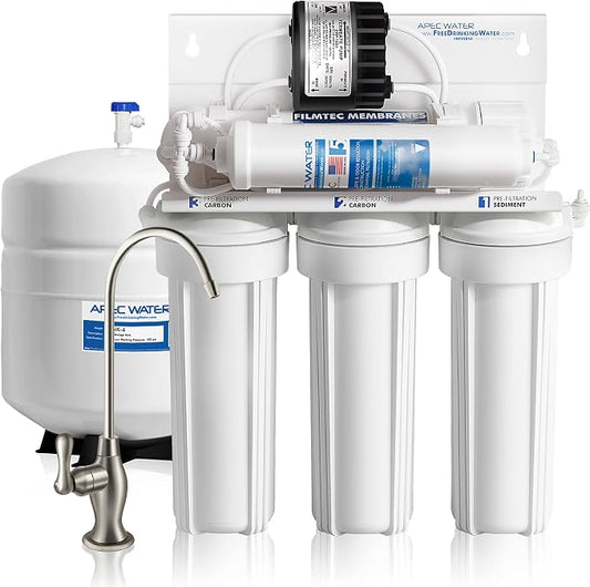 Ultimate RO-PERM Boosted Performance with Permeate Pump Ultra Safe Reverse Osmosis Drinking Water Filter System, for Low Pressure Homes | APEC Water Systems PHPLUSKIT-14 US MADE 10" Alkaline High Purity pH+ Calcium Carbonate Inline Filter Kit with 1/4"...