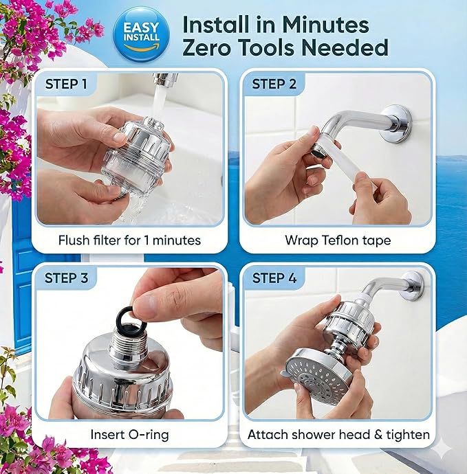 Filtered Shower Head – Water Softener – Shower Head With Filters for Hard Water – 5 Modes High Pressure Showerhead – 1-Min Install – Reduces Chlorine & Heavy Metals – 1 Bonus Shower Filter