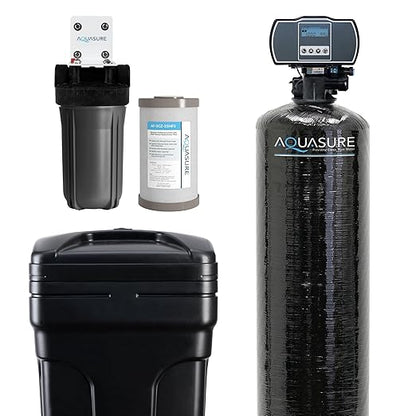 Aquasure Harmony Series 64,000 Grains Whole House Water Softener Bundle with Automatic Digital Metered Control Head, Reduces Hardness, 4-6 Bathrooms