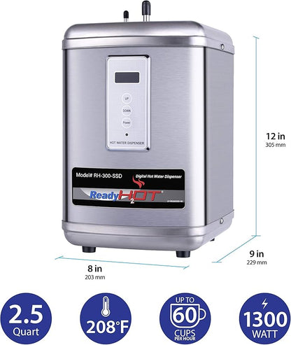 Ready Hot 41-RH-300-F570-BN Instant Hot Water Dispenser System, 2.5 Quarts, Digital Display Single Lever Hot Water Faucet Brushed Nickel