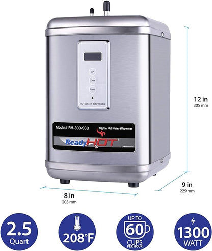 Ready Hot 41-RH-300-F560-CH Instant Hot Water Dispenser System, 2.5 Quarts, Digital Display Dual Lever Hot and Cold Water Faucet Polished Chrome