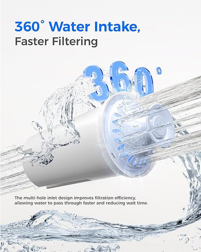 Waterdrop PT-11BL 7-Cup Alkaline Water Filter Pitcher with 3 Replacement Filters, Can Work with Brita® Water Pitchers & Filters, Smooth-Tasting Water, Increases PH, Up to 6 Months, Blue