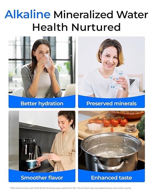 Waterdrop G5P500A Alkaline Mineral pH+ Reverse Osmosis Water Filter, NSF/ANSI 58 & 372 Certified, 8 Stage Reverse Osmosis System, 500G RO Water Filtration System, 2:1 Pure to Drain, Reduces TDS