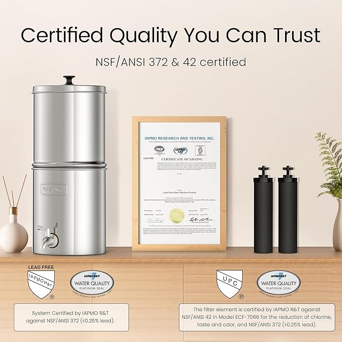 Waterdrop TK15-A Water Filtration System, NSF/ANSI 42&372 Certified Black Carbon Filters, Reduce Lead and Up to 98% Chlorine, Gravity Water System for Home, Travel, Camping, Emergencies, 1.5G