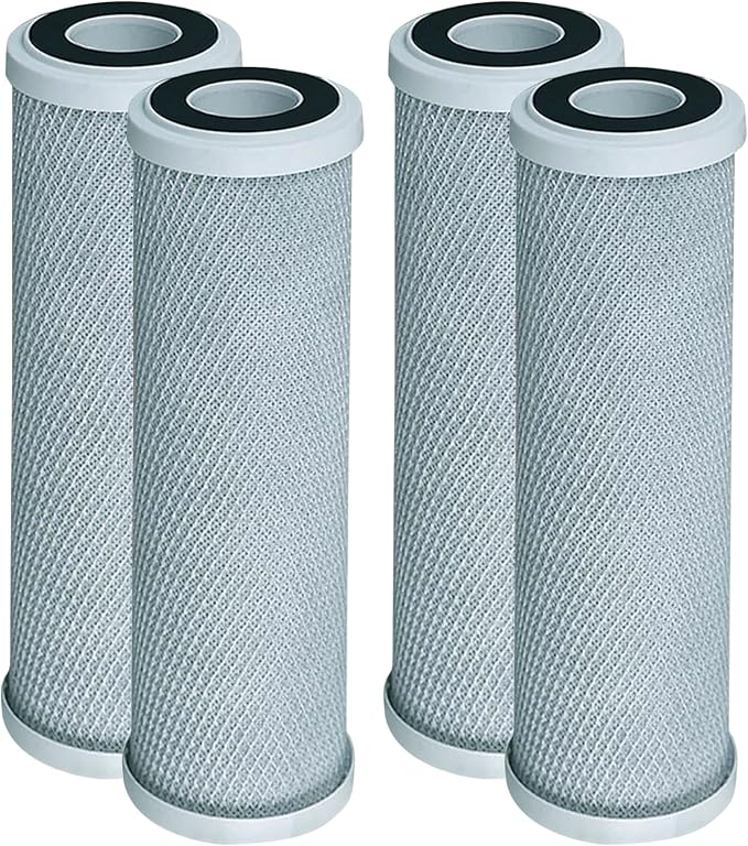 CFS 10"x2.5" CTO Water Filters Compatible for CB3, GE FXUVC, FXULC | Compatible with CB3, GE FXUVC, FXULC, CBC-10 Removes Bad Taste Whole House Filters 4 PACK– 0.5 Micron – 10" x 2.5"