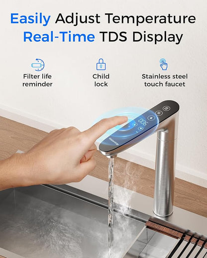 Waterdrop KJ600 Reverse Osmosis System, Instant Hot Water Dispenser, 600 GPD, Reduce PFAS, Tankless, 2:1 Pure to Drain, Under Sink, TDS Reduction, Smart Faucet, Hot and Cold Water Dispenser Faucet