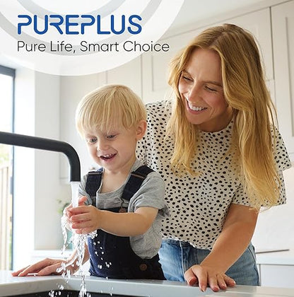 PUREPLUS 2-Stage Whole House Water Filtration System, Reduces Chlorine, Odor, Heavy Metals & Rust, with Pressure Gauges, 10" x 4.5" Clear Housing, 1" Inlet/Outlet, PP Sediment & KDF Carbon Filters