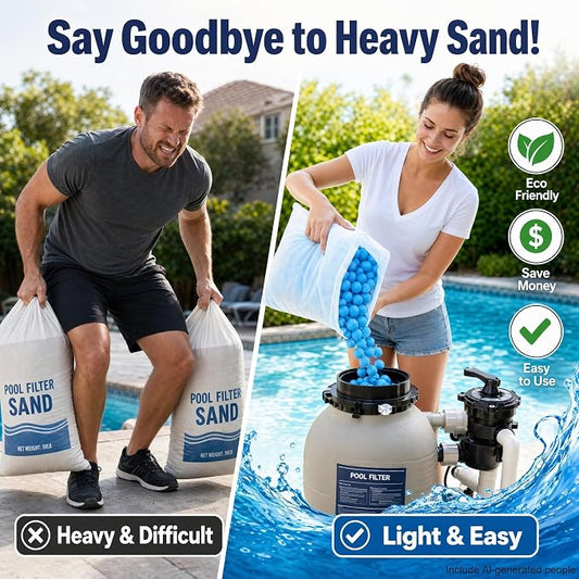 2026 Upgraded 3.6lb Pool Filter Balls for Sand Filter with Wash Bag, Reusable Blue Sand Filter Balls for Swimming Pool, Above & In Ground Pool, Pool Filter Media Replace 120lbs Filter Sand