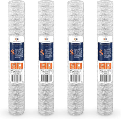 Aquaboon 5 Micron 20 x 2.5 Whole House String Wound Water Filter Replacement Cartridge for Well Water Filtration Compatible with WP5BB20P, 4-Pack