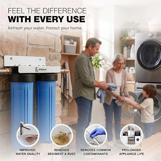 Whole House Filtration System 20" Dual Stage Commercial Grade Sediment Chlorine Taste Odor VOCs 1" Port