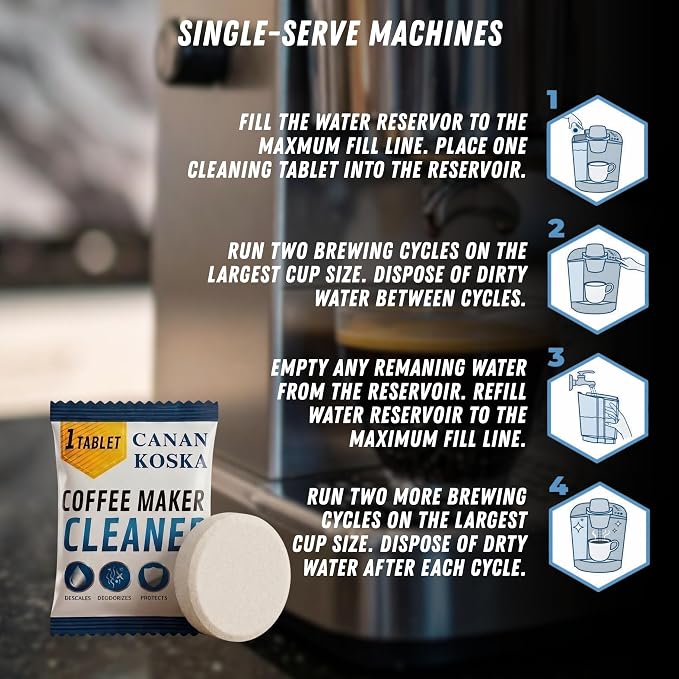 Coffee Machine Descaler Tablets 24 Count – Universal Coffee Maker Cleaner – Removes Limescale, Improves Taste & Performance – Compatible with Most Machines