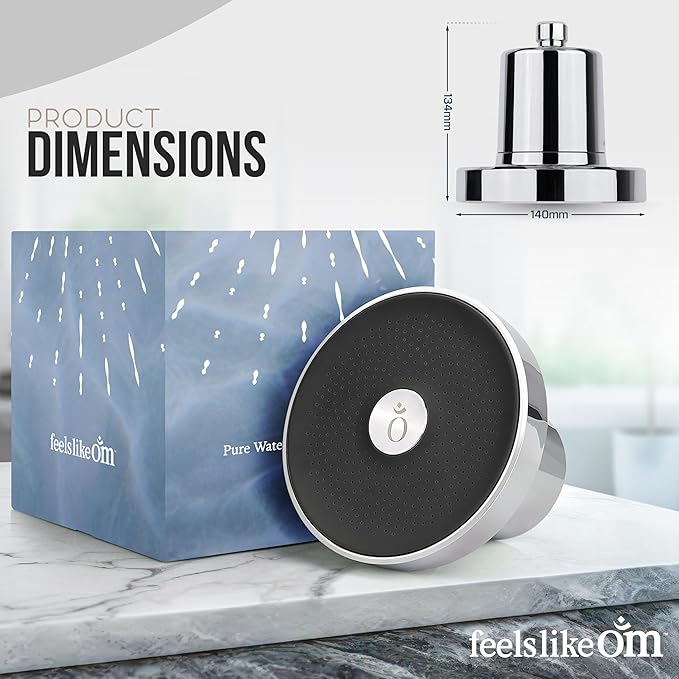 Feels Like Om Filtered Shower Head with Water Softener - Shower Filters to Remove Toxic Chemicals & 98% of Chlorine - High Pressure Filter for Hard Water - Tested Shower Filter for Hair and Skin