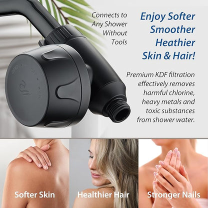 AquaCare Skin & Hair - World's Most Advanced Shower Filter for Fixed or Handheld Shower Heads with ON/OFF Filtration Modes, Instant Cartridge Reload & Stay-Clean Enriched KDF Cartridge/Matte Black