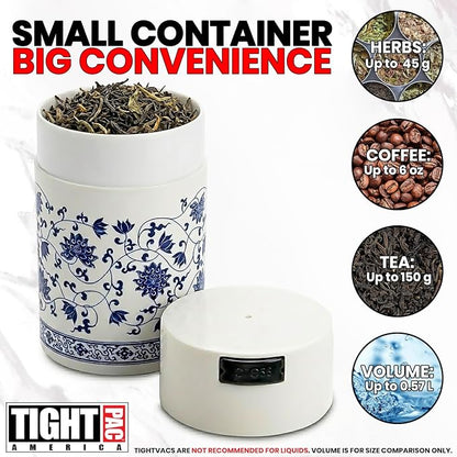 Tightpac America, Inc. Teavac 6-Ounce Vacuum Sealed Tea Storage Container, White Floral Design