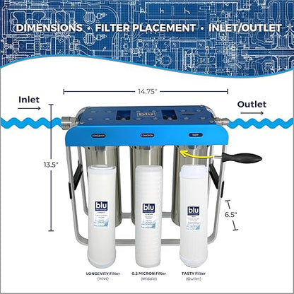 GoBluTech AR3 XLT, RV Water Filter System, 0.2 Micron Filter for Campers with Compact 10-inch Filters, 3 Stage Premium Filtration System, for RVs, Vans, and Boats - US Veteran Owned