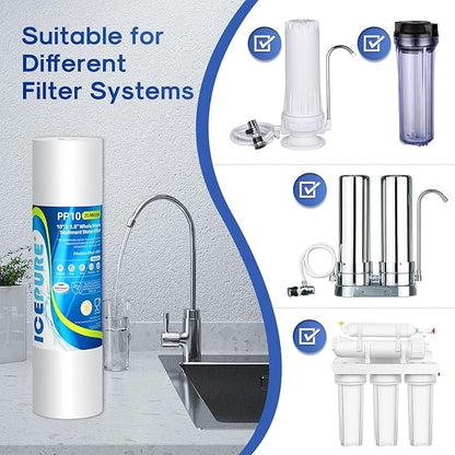 ICEPURE 10"X2.5" 20 Microns Whole House Sediment RO System Water Filter Replacement for Any 10 inch RO Unit, Dupont WFPFC5002, Aqua Pure AP110, Culligan P5, GE FXUSC, Whirpool WHKF-GD05 PP10-05, 4PACK