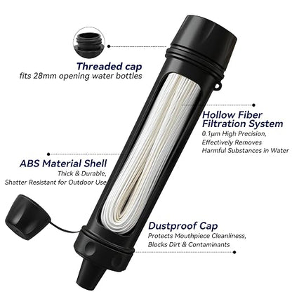 WRELS Water Filter Straw,NSF & SGS Certified Personal Portable Filter for Camping Hiking Survival,Outdoor Water Filter with Carabiner & Extension Tube – Emergency Water Filtration System