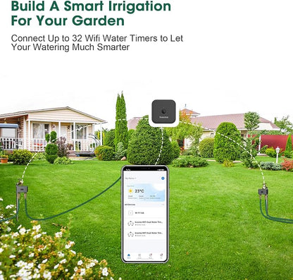 Smart Hose Timer for Garden with Brass Inlet, Water Timer with WiFi Hub, APP & Voice Control, Up to 20 Watering Plans, 2-Zone Sprinkler Drip Irrigation System Controller for Yard Lawn Watering