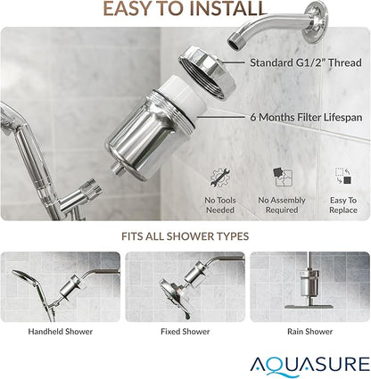 Aquasure 10,000 Gallons High Capacity Shower Filter For Healthier Hair, Skin & Nails | Improves Dry Itchy Skin, Reduce Dandruff, Eczema, Protect Colored Hair (Brushed Nickel)