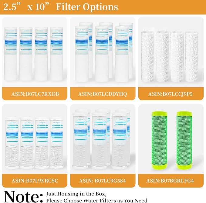 Geekpure 10-Inch Whole House Slim Water Filter Housing for 2.5" x 10" Filter - 3/4" NPT Brass Port - with Air Relief Valve-Blue-Pack of 3