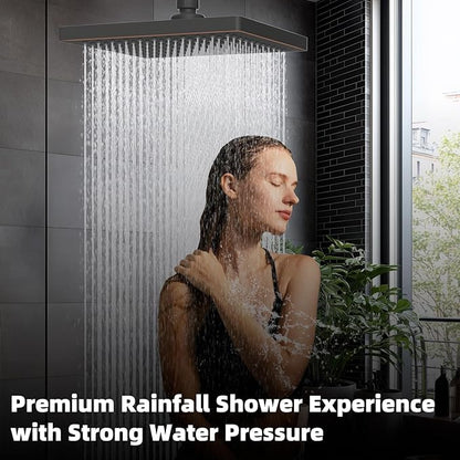 Hibbent Thickness Metal Rain Shower Head, 8 Inch High Pressure Rainfall Shower Head, Bathroom Waterfall Shower Heads, High Flow Fixed Showerheads with Adjustable Brass Ball Joint, Oil Rubbed Bronze