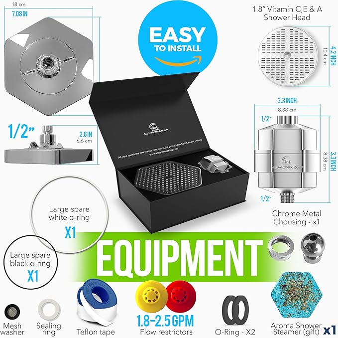 Filtered Shower Head & 20 Stage Shower Filter - Hexagon - Chrome