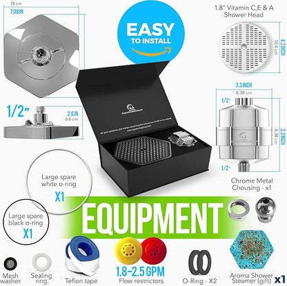Filtered Shower Head & 20 Stage Shower Filter - Hexagon - Chrome