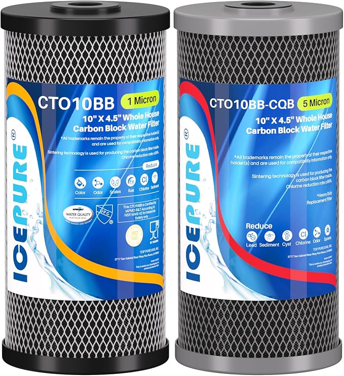 ICEPURE 2-Stage 10" x 4.5" Whole House Carbon Water Filter Set, Activated Carbon and Lead Remove Cartridge Replacement for WFHDC8001, CB-BB-10, FXHTC, GXWH40L, GXWH35F, Pack of 1