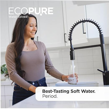 EcoPure EPH130 Whole House Water Softener & Filtration System – 2-in-1 Design for Soft Water & Better-Tasting Drinking Water, AutoSense AI Technology
