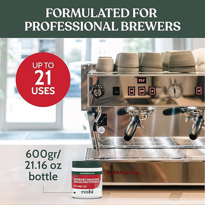 Roobi Professional Espresso Machine Descaling Powder. Carbon Neutral Espresso Descaler Powder. Up to 21 uses, 600gr.