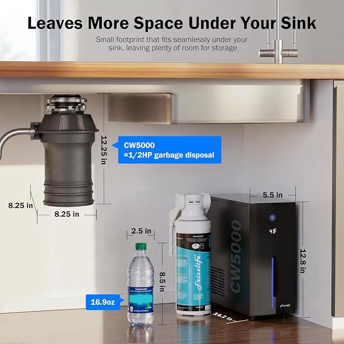 Frizzlife Under Sink Water Chiller Cooling System with Filter, CW5000+MS99 | Cold & Room-temp Outlets Faucet, NSF 53/42/372 Certified MS99 Superior Filtration, Adjustable Cooling, Space Saving Design