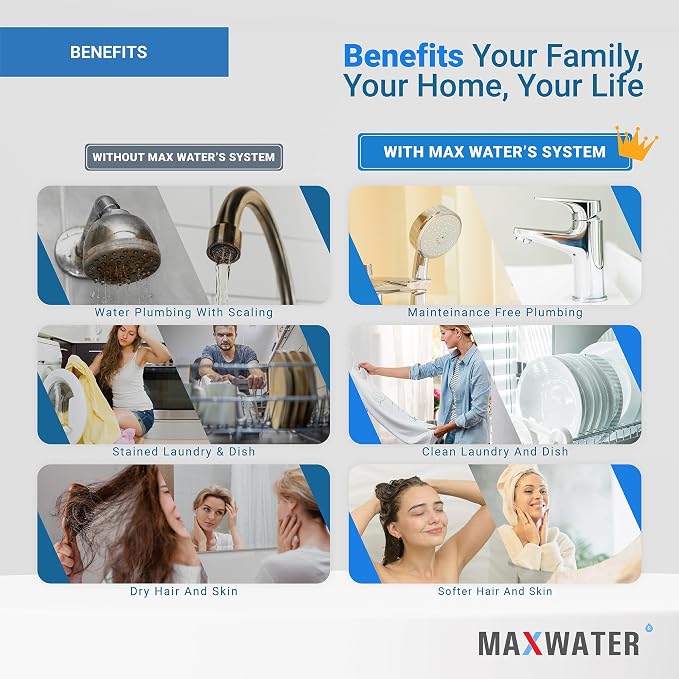 Max Water 3 Stage Water Softening10 inch Standard Water Filtration System for Whole House - Sediment + Cation Resin + GAC - ¾ Inlet/Outlet - Model : WH-SW2