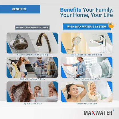 Max Water 3 Stage Water Softening10 inch Standard Water Filtration System for Whole House - Sediment + Cation Resin + GAC - ¾ Inlet/Outlet - Model : WH-SW2