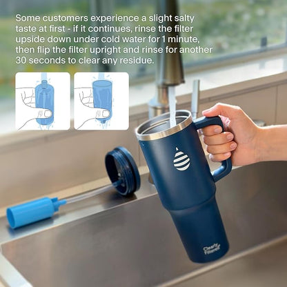 Clearly Filtered Water Bottle | Removes 200+ Contaminants, Double-Wall Insulated Stainless Steel, BPA/BPS Free, Phthalate Free, Filters Flouride Lead Chlorine (40oz, Navy Blue)